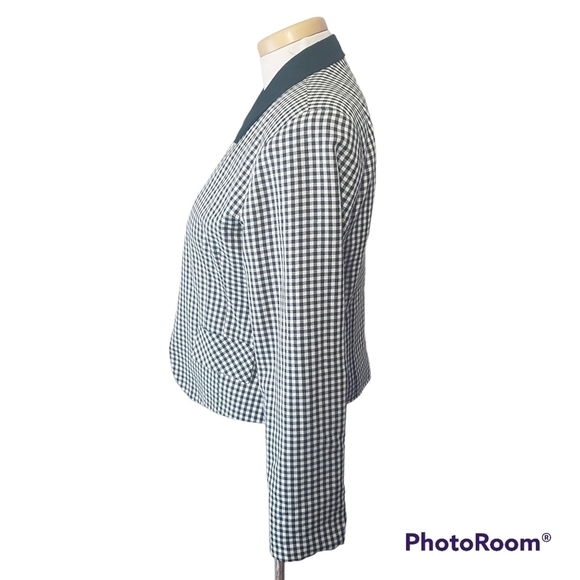 Vintage Emblem Green Gingham Zippered Blazer Jacket - Picture 3 of 10